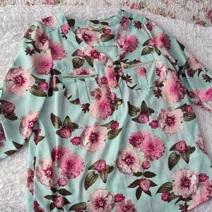 Wishful Park Pink and Green Floral Blouse